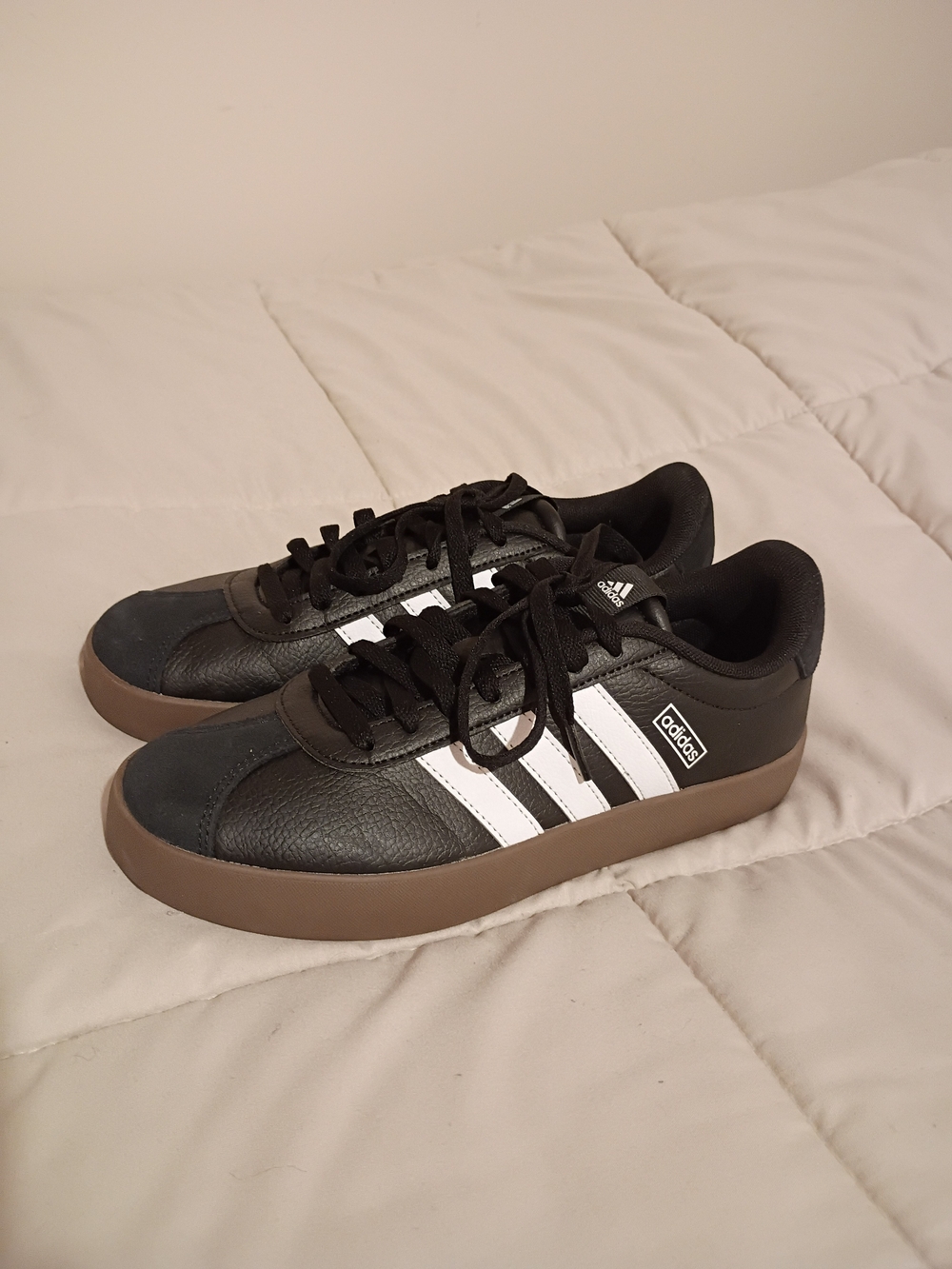 adidas Black & White Low-Top Sneakers with Brown Gum Sole
